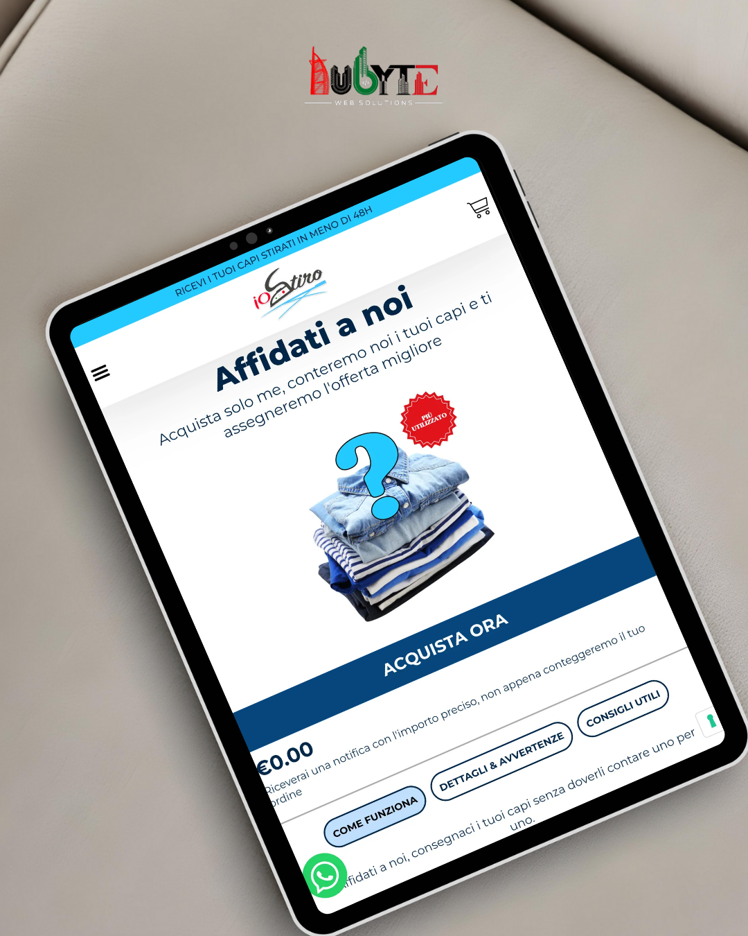 Dubyte mobile app project — ioStiro checkout flow screen on tablet