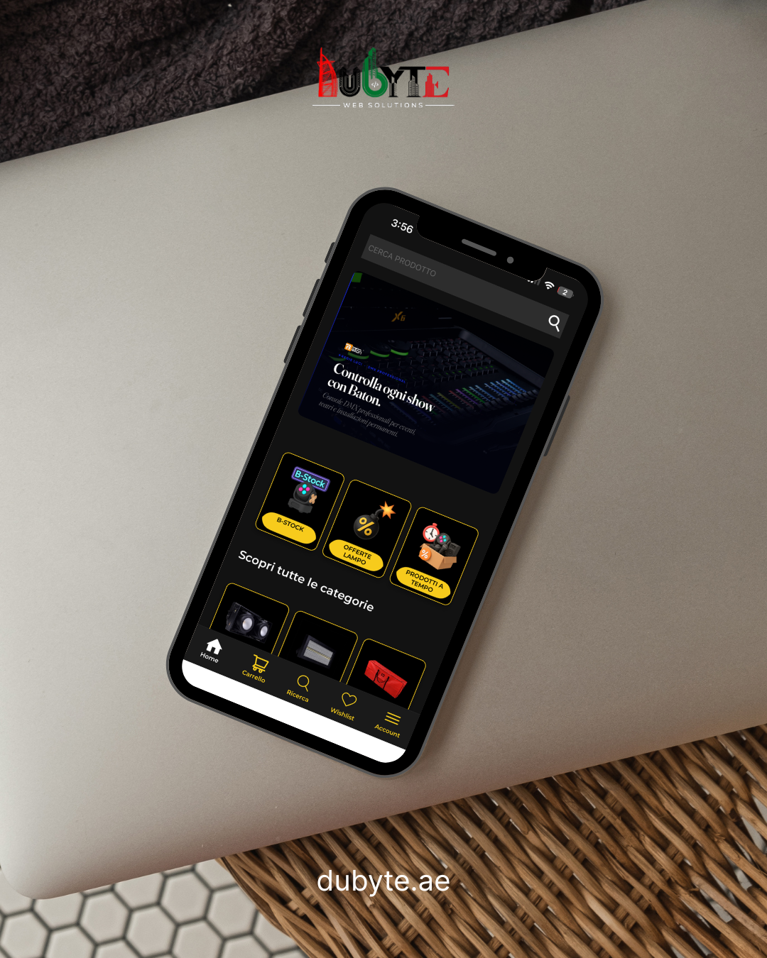 Dubyte mobile app project — Baton lighting equipment store home screen