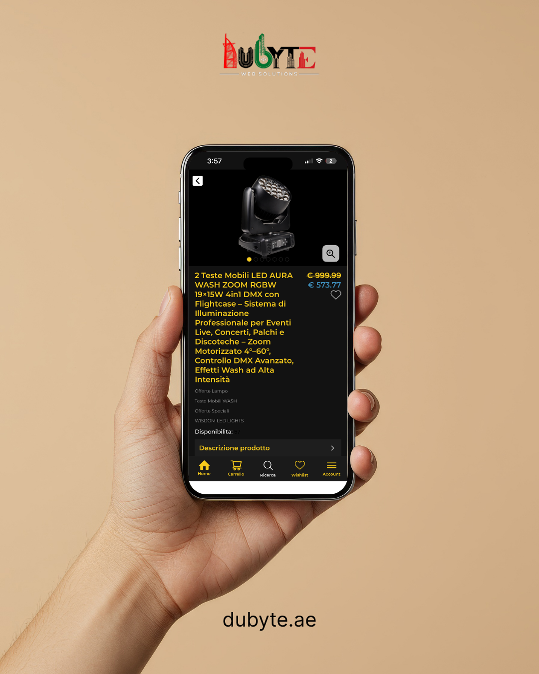 Dubyte mobile app project — Baton lighting equipment store product detail screen