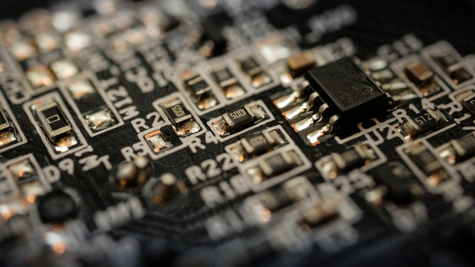 Macro photo of an electronic circuit board