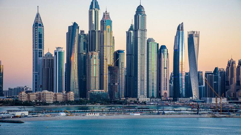 Dubai Marina skyline at dusk